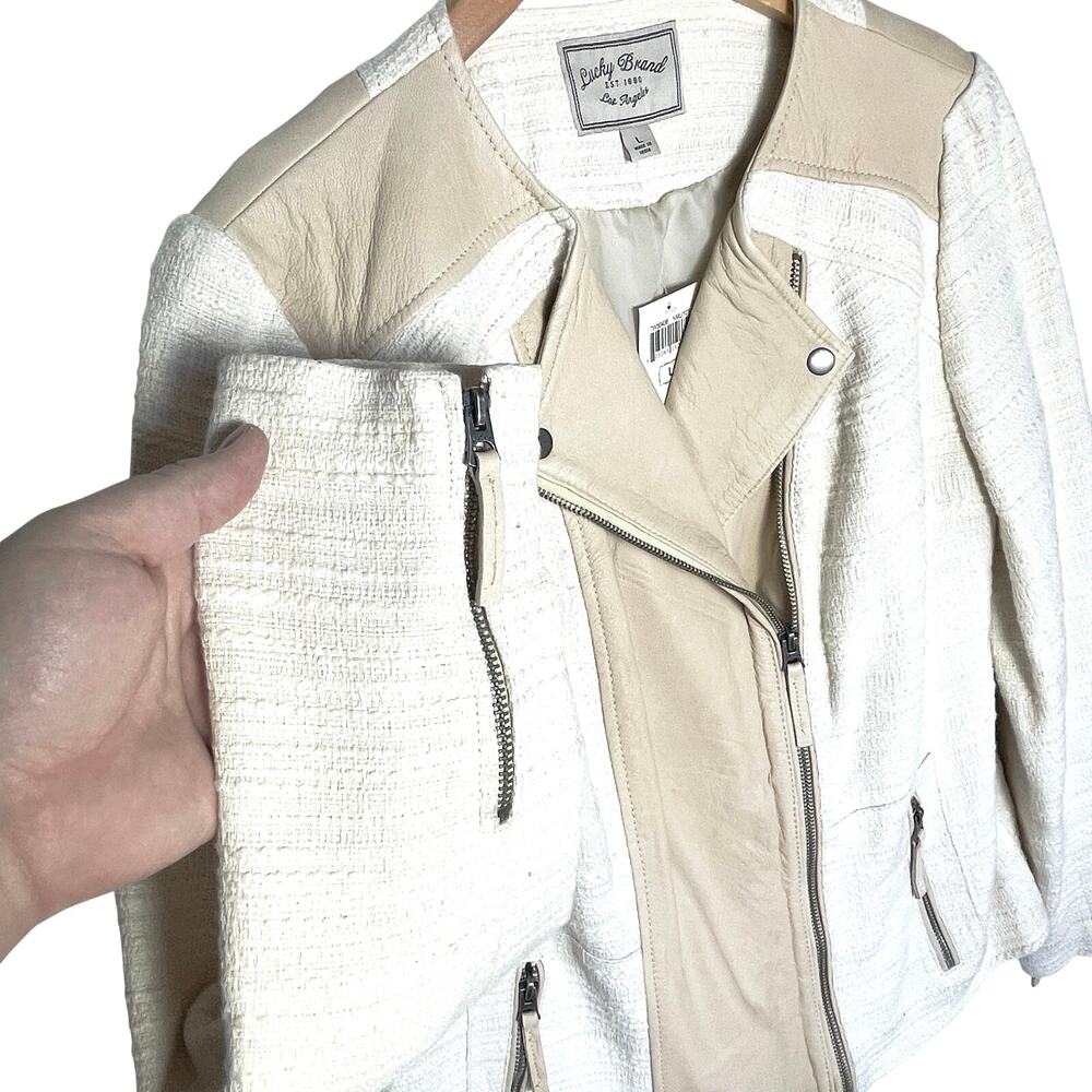 NWT LUCKY BRAND Women’s Noa Mixed Media Tweed and Leather Moto Jacket - Picture 4 of 7